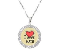 I Love Math Round Pendant Necklace Diamond Edging Brilliant Personalized Jewelry Gifts for Women Silver-style
