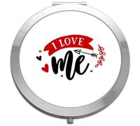 I love me (self care gift) [VD23] folding compact pocket mirror - silver round circle shape