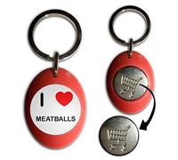 I Love Meatballs - Red Plastic Shopping Trolley £1 Coin Key Ring