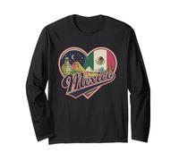 I Love Mexico Heart - Mexico Flag & Aztec Pyramids Souvenir Long Sleeve T-Shirt