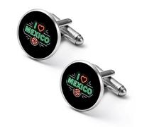 I Love Mexico Soccer Neon Sign Round Cufflinks for Men Classic Cuff Links Jewellery for Wedding Business Party