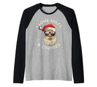 I Love Milfs and Cookies Funny Naughty Santa Claus Christmas Raglan Baseball Tee