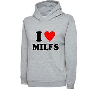 I Love Milfs Funny Meme Offensive Hoodie Humor Joke Milf Lovers Party Wear Gift For Friends Gift For Boy Friend Birthday Presents Halloween Xmas Unisex Adult Top (XXL, Heather Grey)