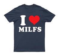 I Love Milfs T-Shirt Lover Single Mum Joke Birthday Design Drawing Meme Gift Men's Unisex Tee Love Top Navy Blue M