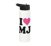 I Love MJ Fan Merch Pink Heart Initials Design M.J. Stainless Steel Insulated Water Bottle