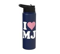 I Love MJ Fan Merch Pink Heart Initials Design M.J. Stainless Steel Insulated Water Bottle