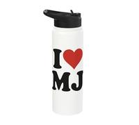 I Love MJ Fan Merch Red Heart Initials Design M.J. Stainless Steel Insulated Water Bottle