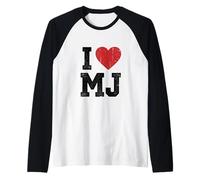 I Love MJ Heart Initials M.J. Fan Merch Vintage Design 2 Raglan Baseball Tee