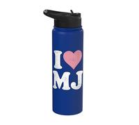 I Love MJ Vintage Fan Merch Pink Heart Initials Design M.J. Stainless Steel Insulated Water Bottle