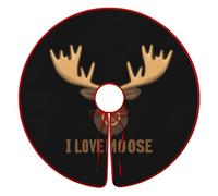 I Love Moose Funny Christmas Tree Skirt Red 36 Inches Xmas Tree Mat Funny Decor for Family Christmas Holiday
