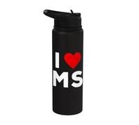 I Love MS Initials First Last Name Personalised Red Heart Stainless Steel Insulated Water Bottle