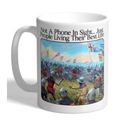 I Love Mugs - Not A Phone in Sight... Just People Living Their Best Life - Funny Medieval History Battle Painting Mug, Ceramic, 11fl.oz.