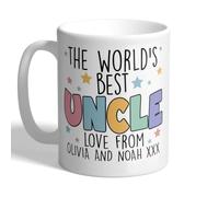 I Love Mugs - Personalised World's Best Uncle Mug Custom Names Colourful Star Family Keepsake Gift, Ceramic, 11fl.oz.