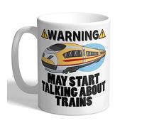 I Love Mugs - Warning - May Start Talking About Trains - Trainspotting Mug, Ceramic, 11fl.oz.