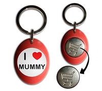 I Love Mummy - Red Plastic Shopping Trolley £1 Coin Key Ring