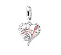 I Love Music Heart DJ Singer Musician Artist Charm Bead Pendant 925 Sterling Silver Dangle Compatible With Pandora Charm Bracelet