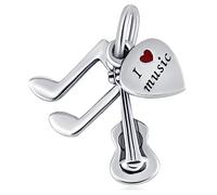 I Love Music Pendant Charm, Fits Pandora Musical Bracelet, 925 Sterling Silver Guitar Music Note and Heart Dangle Beads, Gifts for Daughter/Teacher/Boyfriend and Girlfriend