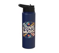 I Love Music Retro Vinyl Cassette Design Stainless Steel Insulated Water Bottle