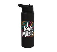 I Love Music Vibrant Notes Rhythmic Design Stainless Steel Insulated Water Bottle