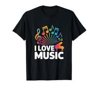 I Love Music Vibrant Piano Notes Value Graphic T-Shirt, Men, Black, L