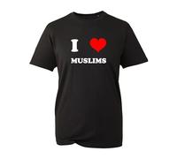 I Love Muslims T-Shirt, Men's Women's Muslims Religious Present Novelty Gift Unisex Kids Adults Tee Top (Black, M)