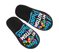 I Love My Autism Pattern Fuzzy Slippers Comfy Fluffy Slippers Non Slip Slipper For Bathroom Travel Winter M