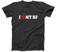 I Love My BF Shirt I Heart My BF Shirt I Love My Boyfriend T-Shirt 100% Cotton Letter Graphic Print T Shirts for Men Women Black (Black,S)
