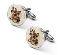 I Love My Border Collie Shepherd Dog Shirt Cufflinks Round Cuff Links for Business Wedding Party Father's Day Gift 1.7cm