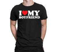 I Love My Boyfriend Worlds Best Soulmates Forever T-Shirt Mens Tee Love Top #E1 Black 2XL