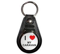 I Love My Caravan - Black Plastic Medallion Key Ring