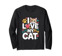I Love My Cat Cute Kitten Heart Paw Print Long Sleeve T-Shirt