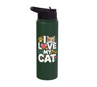 I Love My Cat Cute Kitten Heart Paw Print Stainless Steel Insulated Water Bottle