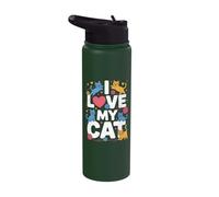 I Love My Cat Cute Kittens Heart Yarn Stainless Steel Insulated Water Bottle
