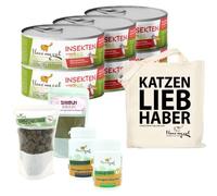 I Love My Cat Economy Set for Burma Cat, Grain-Free Wet Food 6 x 100 g and Soft Snacks with Insects 50 g, Dietary Supplement with Shiitake 50 g and Care Tooth 35 g and Kidney 35 g