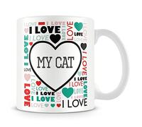 I Love My Cat Mug (Personalised Mug - Add Photo) Customised Love-Heart Mosaic Design Gift
