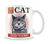 I Love My Cat Personalised Mug with Name - Cat Mug - Red