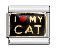 I Love My Cat Pet Love Heart Silver Italian 9mm Link Stainless Steel Bracelet Charm Compatible With Nomination