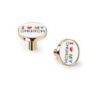 I Love My Church Cabinet Knobs and Wall Hooks, 6 Pack Modern Drawer Pulls with Golden-Style-4 Base, Solid Zinc Alloy Handles for Kitchen, Bathroom, Dresser
