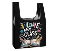 I Love My Class Funny Reusable Grocery Bag Printed Fold-able Shopping Bags Washable Tote Lightweight Storage Pouch with Handle
