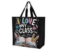 I Love My Class Novelty Women's Shoulder Tote Bag Shopping Bags Reusable Lightweight Grocery Handbags Travel Storage Pouch