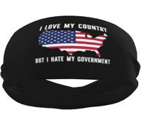 I Love My Country But I Hate My Government Sports Sweatbands for Men & Women, Non-Slip Elastic Wristbands & Headbands for Basketball, Tennis, Workout, Gym, Yoga, Absorbent & Breathable (Black)
