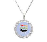 I Love My Crazy Aunt Fashion Necklace Chain Round Graphic Pendant with Diamond Jewellery Silver-style