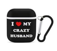 I Love My Crazy Husband Earbuds Case for Airpods 1 2 Accessories Hard Earphones Cover with Keychain