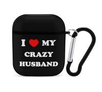 I Love My Crazy Husband Earbuds Case for Airpods 1 2 Accessories Hard Earphones Cover with Keychain