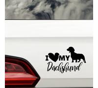 I Love My Dachshund Fun Waterproof Sticker - Decals for Car Bumpers, Laptops, Mirrors, Windows - Gift for Dog Lovers (Black)