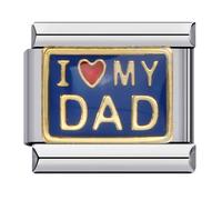 I Love My Dad Blue Heart Silver Italian 9mm Link Stainless Steel Bracelet Charm Compatible With Nomination