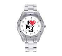 I Love My DAD Watch Simple Wrist Watch Stainless Steel Band Analog Quartz Watches for Women Men