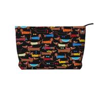 I Love My Dog Dachshunds Corduroy Makeup Bag Travel Organizer Bag Cosmetic Bag Large Wide-Open Pouch