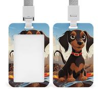 I Love My Dog Dachshunds Id Badge Holder Vertical Id Card Holder with Lanyard Breakaway Hard Heavy Duty Name Tags Badge Holders Waterproof Work Card Holders Protector for Nurse Officer Teacher Securit