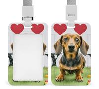I Love My Dog Dachshunds ID Badge Holder with Lanyard Vertical Badge Reel Clip Durable Clear Window Name Tag ABS Plastic Push-Pull Design ID Card Holder for Office, Nurses, Employees